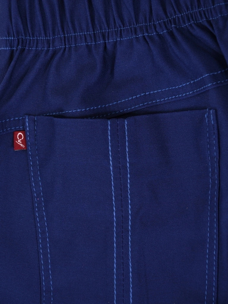 Niebieskie eleganckie spodnie damskie z prostą nogawką – wygodna guma w pasie i optyczne wydłużenie nóg 35150