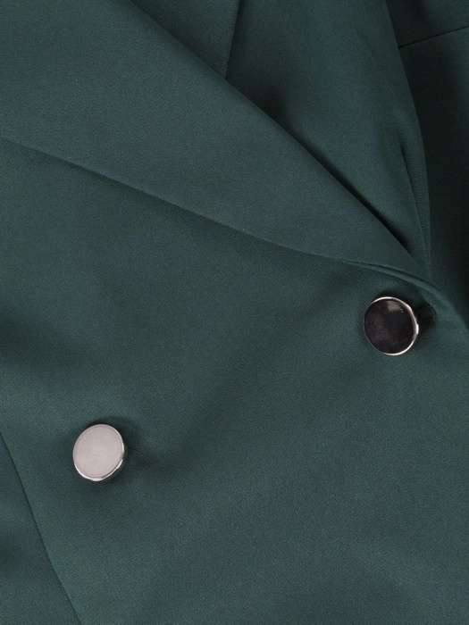 Zielona elegancka sukienka o kroju żakietowym – stylowy dekolt z kołnierzem i ozdobne guziki 17916