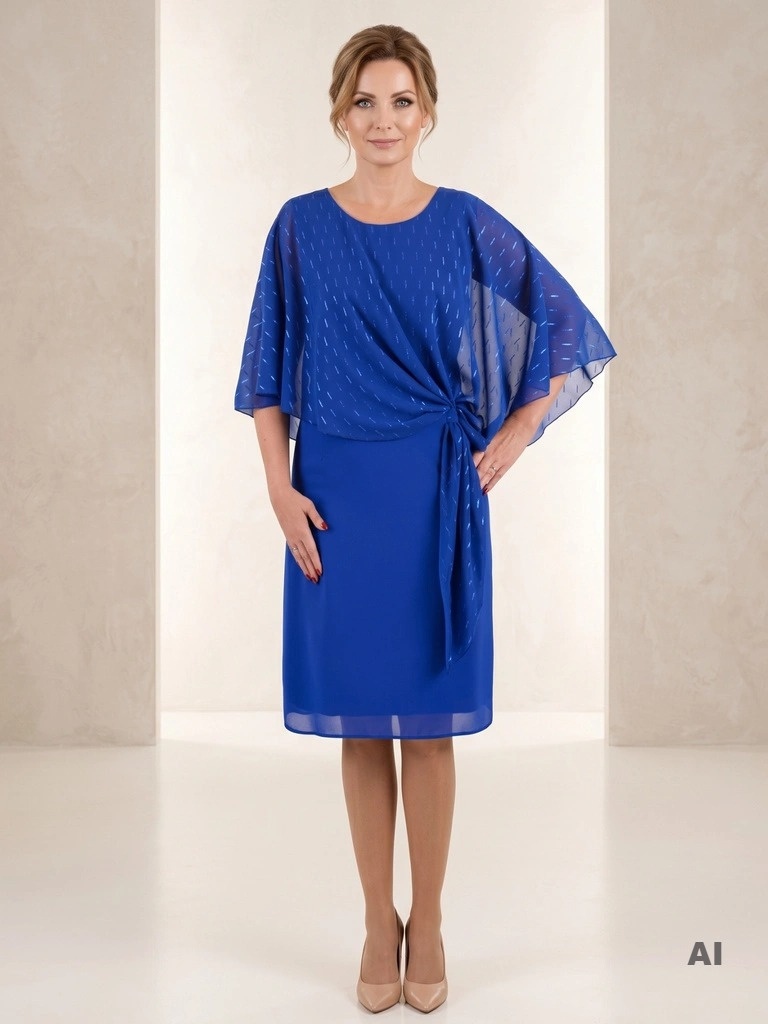 Chabrowa sukienka wizytowa na wesele – prosty fason z połyskującą aplikacją i akcentem w talii 37142