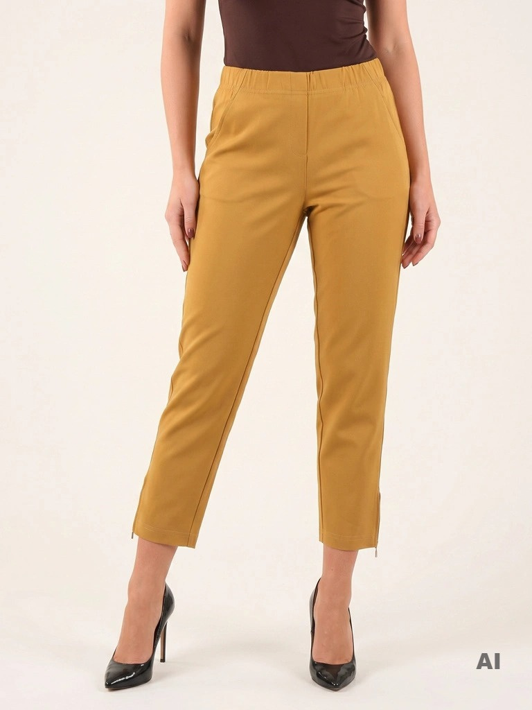 Miodowe cygaretki plus size z ozdobnymi zamkami – wysmuklający fason 7/8 na lato 34879
