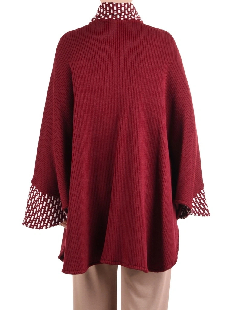 Elegancki sweter damski w odcieniu bordo – luźny, swobodny krój z dekoracyjnym wiązaniem 42164