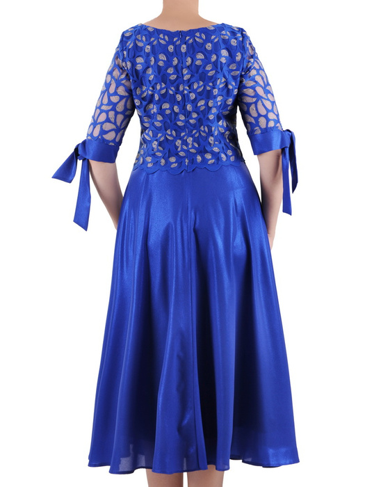 Luźna sukienka z szyfonu, chabrowa kreacja z ozdobnym topem 35417