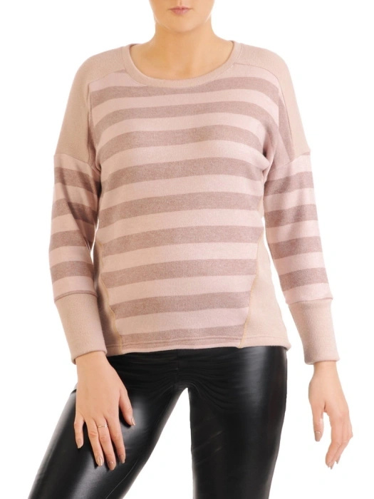 Elegancki sweter damski w paski o prostym kroju – wstawki wyszczuplające na chłodne dni 34826