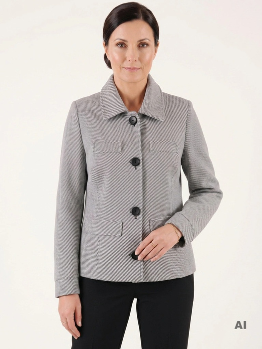 Popielata kurtka przejściowa damska o prostym kroju – stylowy model z kołnierzem zapinany na guziki 38957
