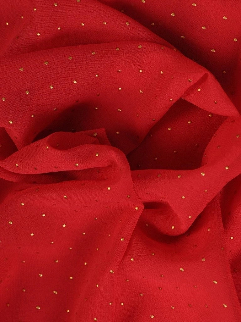 Elegancka sukienka trapezowa midi w groszki na święta – wysmuklający fason z ozdobnymi dżetami 22117