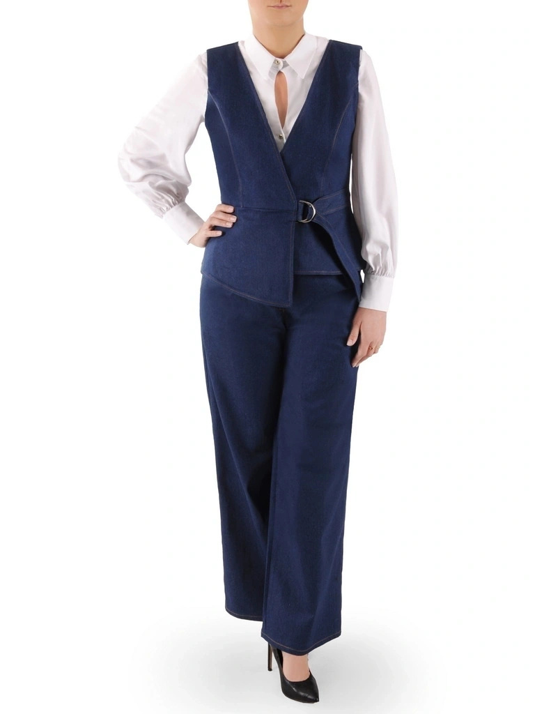Jeansowa kamizelka damska plus size z ozdobnym zapięciem 38758