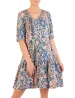 Wielokolorowa sukienka damska trapezowa midi – wysmuklający krój tuszujący biodra z falbaną 33634