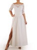 Długa sukienka z koronkowym topem, kreacja z modnym dekoltem 22919