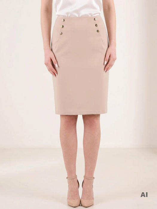Elegancka beżowa spódnica midi o prostym kroju – ponadczasowy fason z rozcięciem na jesień 35400