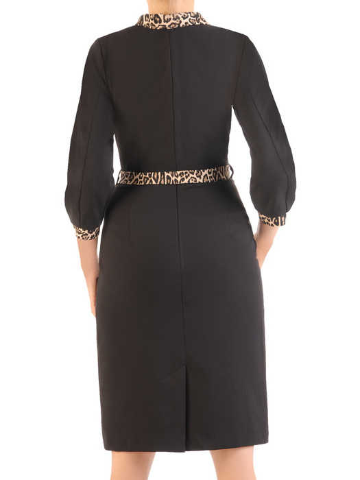 Czarna sukienka damska z ozdobnymi wstawkami z panterki 34853