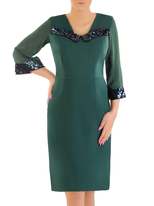 Zielona sukienka z ozdobnymi wstawkami z cekinów 35031