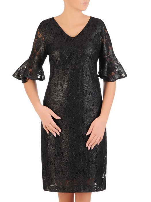 Czarna koronkowa sukienka, kreacja z ozdobnymi rękawami 27881