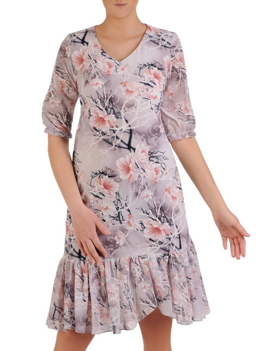 Dzianinowa sukienka z szyfonowymi rękawkami i falbanami 25737