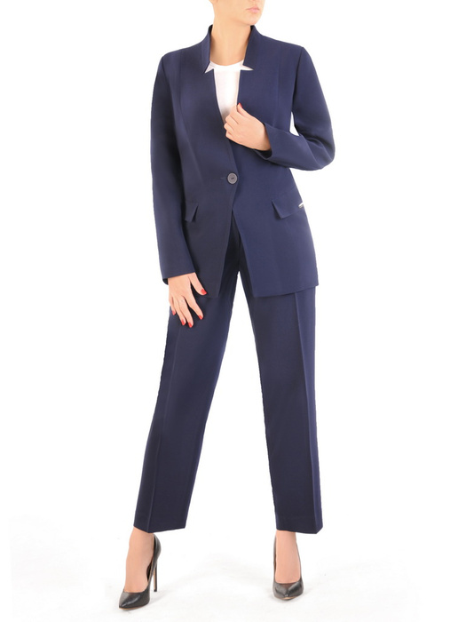 Elegancki garnitur damski, granatowy żakiet ze spodniami 34095