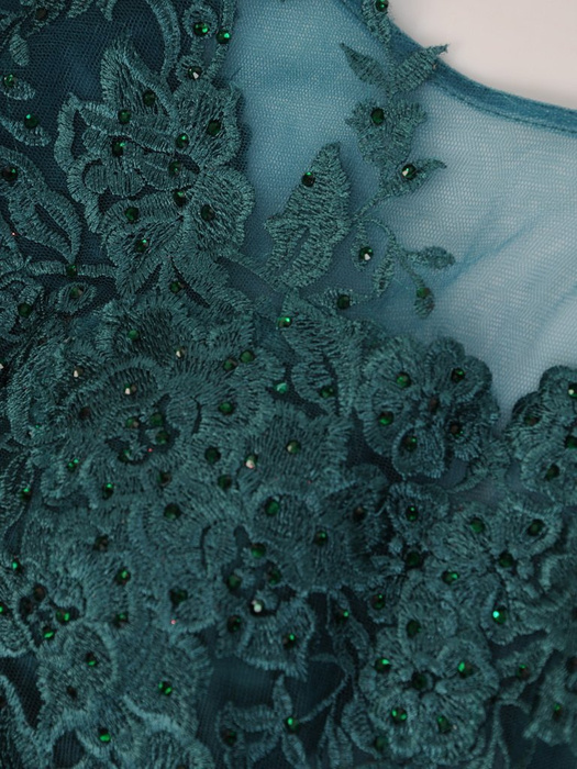 Sylwestrowa sukienka, zielona kreacja z koronki i szyfonu 24056