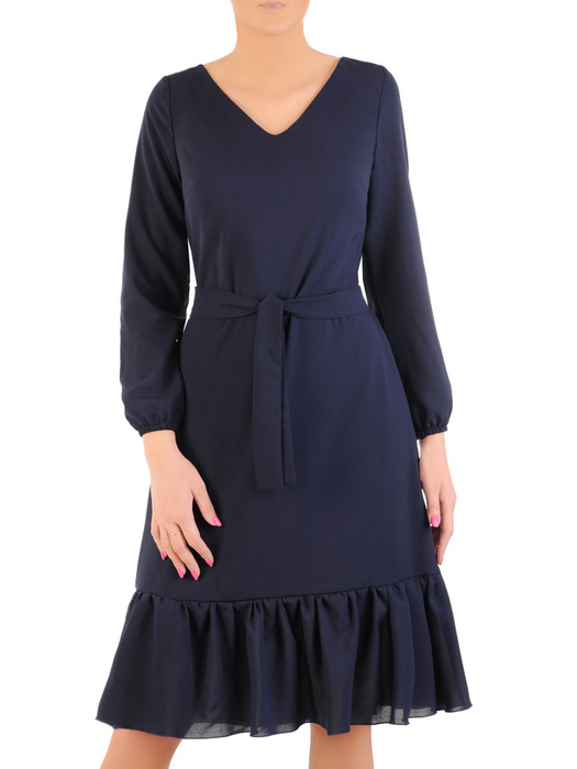 Trapezowa, szyfonowa sukienka z modną falbaną i bufiastymi rękawami 31919
