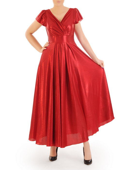 Wieczorowa, czerwona sukienka z kopertowym dekoltem 34924