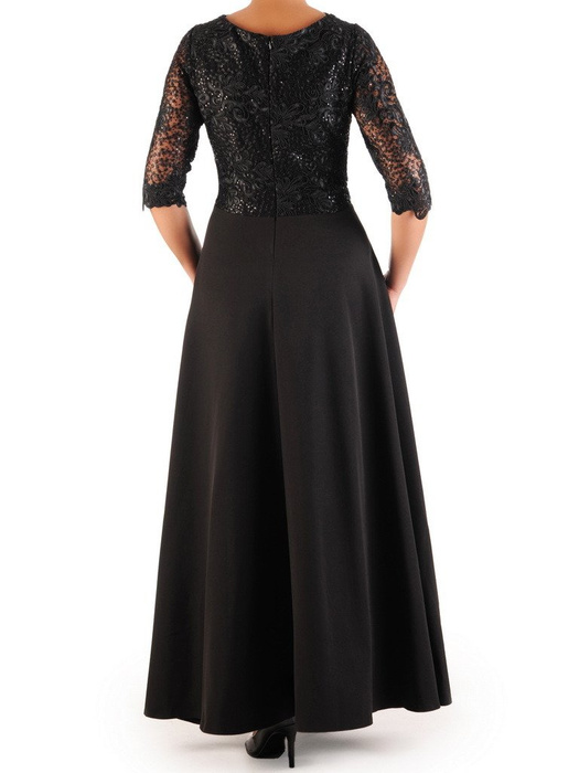 Wieczorowa sukienka maxi, czarna kreacja z koronkowym topem 23104