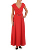 Czerwona suknia z kopertowym dekoltem i nowoczesną aplikacją 23186