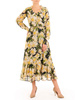 Długa sukienka z guzikami przy dekolcie, modna kreacja z szyfonu 30496